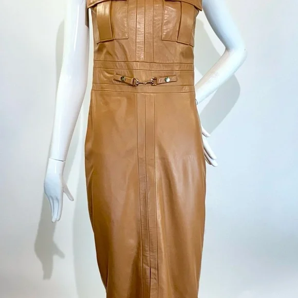 NWT KAREN MILLEN Leather Snaffle Trim Pocket Dress Size: 2 - Picture 2 of 8